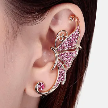  Noi coreean Fan-Cristal în formă de Înger, Aripi de Fluture Aripile de Vultur Pasăre Crescent Pearl Ureche Clip Cercei pentru Femei Bijuterii