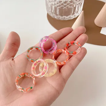  Noi Dulce Colorat de Moda Rășină Fructe Inel Geometrică Cerc de Capsuni Lamaie Inel pentru Femei Petrecerea de Nunta Bijuterii Accesorii