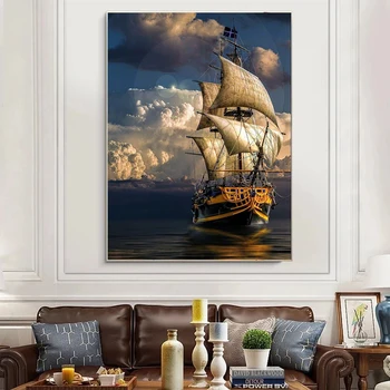  Nordic cu Barca pe Mare Poster Canvas Peisaj Pictura Poster Frumos Litoral Print de Arta de Perete Imaginile pentru Camera de zi Decor Acasă