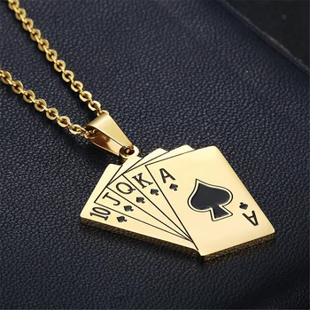  Noroc Poker Flush Pandantiv Colier pentru Bărbați de Culoare de Aur Bijuterii din Oțel Inoxidabil Casino Avere Carti de Joc