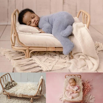  Nou-Născut Fotografie Prop Pat Handmade Baby Doll Pat Rattan Coș De Bambus Copilul Bebe Nou-Nascut Recuzită Fotografie Dotari Studio