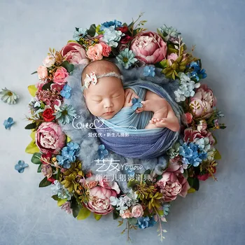  Nou-născut Recuzită Fotografie 50cm Simulare Coroană de Flori sedinta Foto pentru Copii Linte Fata de Fotografia Acessorio Acasă Decorare Nunta