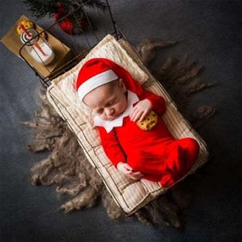  Nou-Născut Recuzită Fotografie Roșu Romper Baby Salopeta Pălărie De Crăciun Fotografie Pătură Învelit Studio Foto Muguri Accesorii