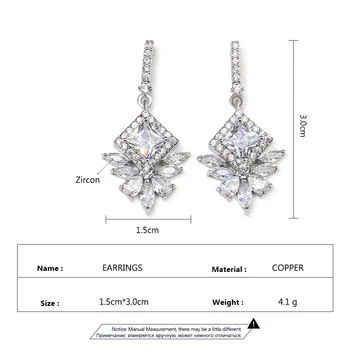  Noua Moda Pătrat Zirconia picătură Cercei pentru Femeile Rafinate Geometrie Cristal Cercel de Argint de Culoare Mireasa Bijuterii de Nunta