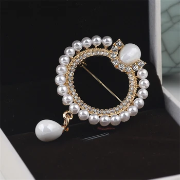 Noul Pearl Stras Coroana de Perle Broșe pentru Femei la Modă în stil Baroc Elegant Cerc Frunze Brosa Ace Petrecere de Nunta Cadouri