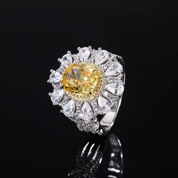  Nouă tendință de moda S925 argint încrustat 5A zircon de culoare comoara doamnelor diamant galben denier în formă de Hao încrustat inel închis