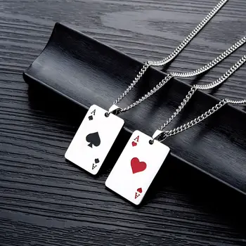  Oamenii Declarație de Poker, Lucky Ace of Spades Pandantiv Colier Rosu Negru Culoare Argintie din Otel Inoxidabil Bijuterii Avere Carti de Joc