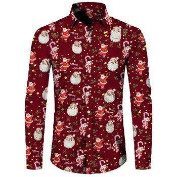  Oamenii Festivalul De Moda Stil De Crăciun Moș Crăciun Tricouri Imprimate Scurt/Full Sleeve Button Top De Sex Masculin Camisas De Los Hombres