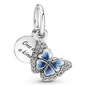  Original Fluture Albastru & Citat Dublu Legăna Farmec Margele Se Potrivesc Pandora Femei Argint 925 Brățară Brățară Diy Bijuterii