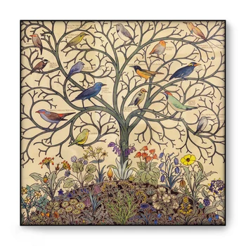  Pomul Vieții Tropicale păsări Cântătoare de Arta Canvas Print Poster de Epocă Antic Păsări Exotice Natura, Arta de Perete Panza Pictura Imagine