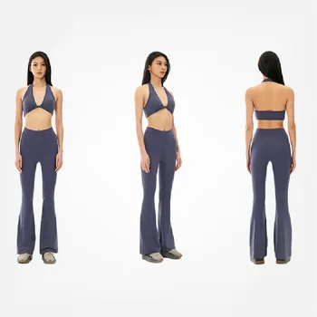  Primăvara 2023 Noua Private Label Femei Uzură Yoga LuLu Sutien Tesatura Pantaloni Evazati Jambiere Set