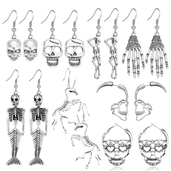  Punk Culoarea Silver Skull Stud Cercei Pentru Femeile Omul Vintage Retro Gol Schelet Ureche Gotic Steampunk Sfinților Bijuterii Cadou