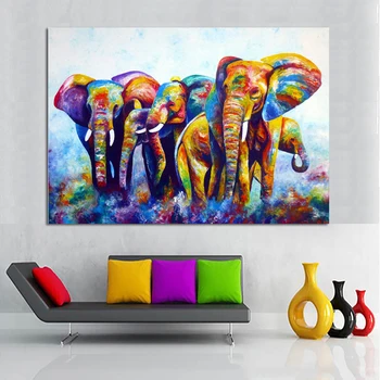  RELIABLI Panza Pictura Abstracte Colorate pui de Elefant Imagini de Animale Arta de Perete Pentru Camera de zi de Decorare Postere Si Printuri