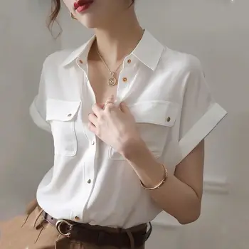  Rever Tricouri Femei Solide Elegante Office Lady Chic de Vara Pieptul Singur All-meci la Modă Tineri Nou Stil de Agrement Bluza coreeană