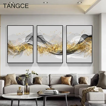  Rezumat Peisaj de Aur Canvas Postere cu Imagini Moderne, Panza Pictura de Perete de Arta Murala pentru Camera de zi Loft Nordic Decor Acasă