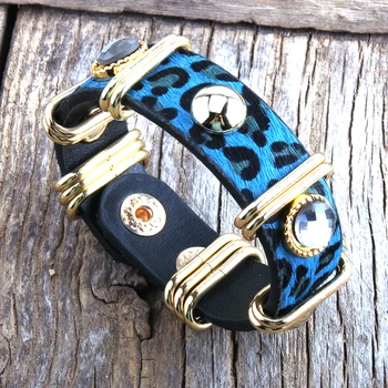  RH Moda Boho Piele Armbander Auriuculoare Metal Dreptunghi Real Leopard coada-Calului Brățări de Piele Pentru Femei Cadou DropShip