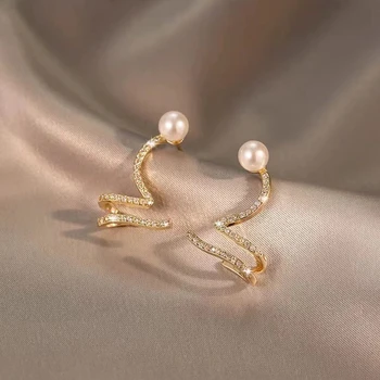  S925 Argint Ace Franța Elegant Pearl Zircon Cercei Cerc Geometrice De Culoare De Aur Știfturi De Ureche Pentru Femei Moda Bijuterii Cadouri