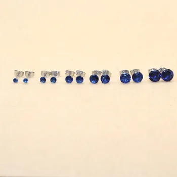  Scurtă AAA Zircon Cercei Stud Rotund Albastru Regal Cristal Bijuterii Cu 316 L din Oțel Inoxidabil Cercei Unisex Anti-Alergie