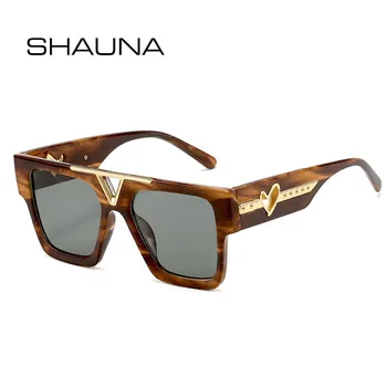  SHAUNA de Moda de Top Plat Pătrat ochelari de Soare Metal Inima Trend Nuante UV400