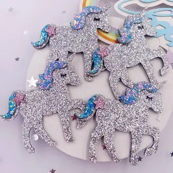  Simțit Tesatura Colorate, Sclipici Bepowder Desene animate Argint Rece Unicorn Patch-uri de Cusut DIY Arc de Păr 10buc Aplicatiile Ambarcațiuni Supplie