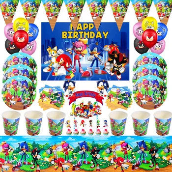  Sonik Petrecere Decoratiuni de Desene animate, Baloane Folie Tacamuri de unica folosinta Placa Servetele Fundaluri pentru Copii Băieți Consumabile Partid