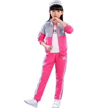  Teen Fete Seturi de Îmbrăcăminte Sport Fata Costume Copii Bumbac Trening Copii cu Fermoar Sacou+Pantaloni cu Dungi 2 buc 3 4 5 6 8 10 12 Ani