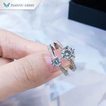  Tianyu Pietre 6.5 mm Tăiat Rotund Moissanite Diamant Inele Argint 925 Penis Setare de Logodna Inel de Nunta Placat cu Aur de 18K