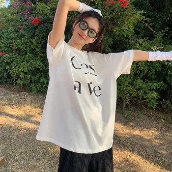  Tricouri Femeie de zi cu Zi Casual, Design-Uri Simple Vrac Student Scrisoarea Imprimate Moda Harajuku Bf Toate-meci de Vară Streetwear Retro