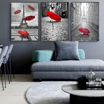  Umbrelă Roșie Londra, Paris, Peisaj Nordic Postere Si Printuri De Arta De Perete Panza Pictura Poze De Perete Pentru Camera De Zi