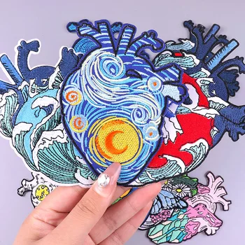  Van Gogh Patch Inima Patch-Uri Brodate Pentru Îmbrăcăminte Japonia, Kanagawa Val De Patch-Uri De Fier Pe Patch-Uri De Pe Haine Autocolant Coase Aplicatiile