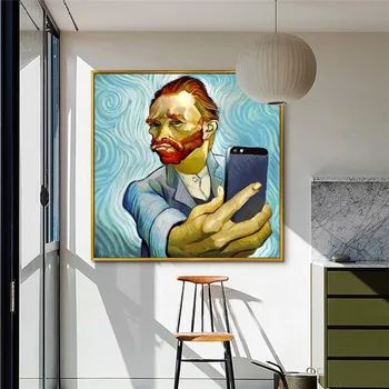 Van Gogh Selfie Cu telefonul Amuzant Tablouri Canvas Abstracte de Arta de Perete Postere de Imprimare Portret De Van Gogh Imagine Decor Acasă Neînrămate