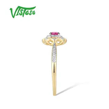  VISTOSO Reale 14K 585 Aur Galben Rotund Rubin Strălucitor Diamant Inel de Flori Pentru Doamna Logodna de Nunta Aniversare Bijuterii Fine