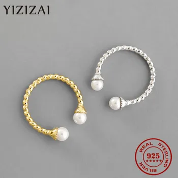  YIZIZAI Nou Argint 925 pentru Femei de Moda 2 Perle Inele Reglabile Cadou Minunat Pentru Fete Doamna