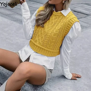 Yojoceli Sexy jersey pentru femei pulover tricotate vesta de Primăvară fără mâneci tricotat îmbrăcăminte Casual moda tricotate jumper pulover