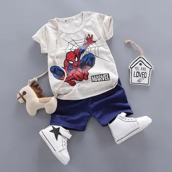  Îmbrăcăminte pentru copii Maneca Scurta Desene animate Costum de Vara Baieti Spiderman T-shirt + Culoare Solidă pantaloni Scurți 2 Bucata Suits1-4 Varsta